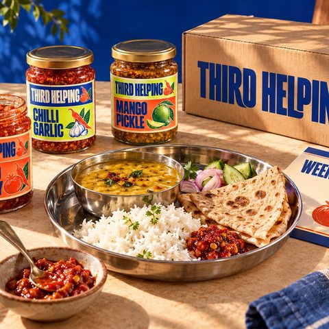 Third Helping jars and shipping box at the table