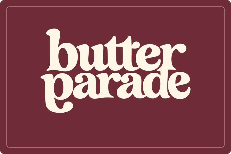 Butter Parade: pastry box top. Vector identity and application artwork.