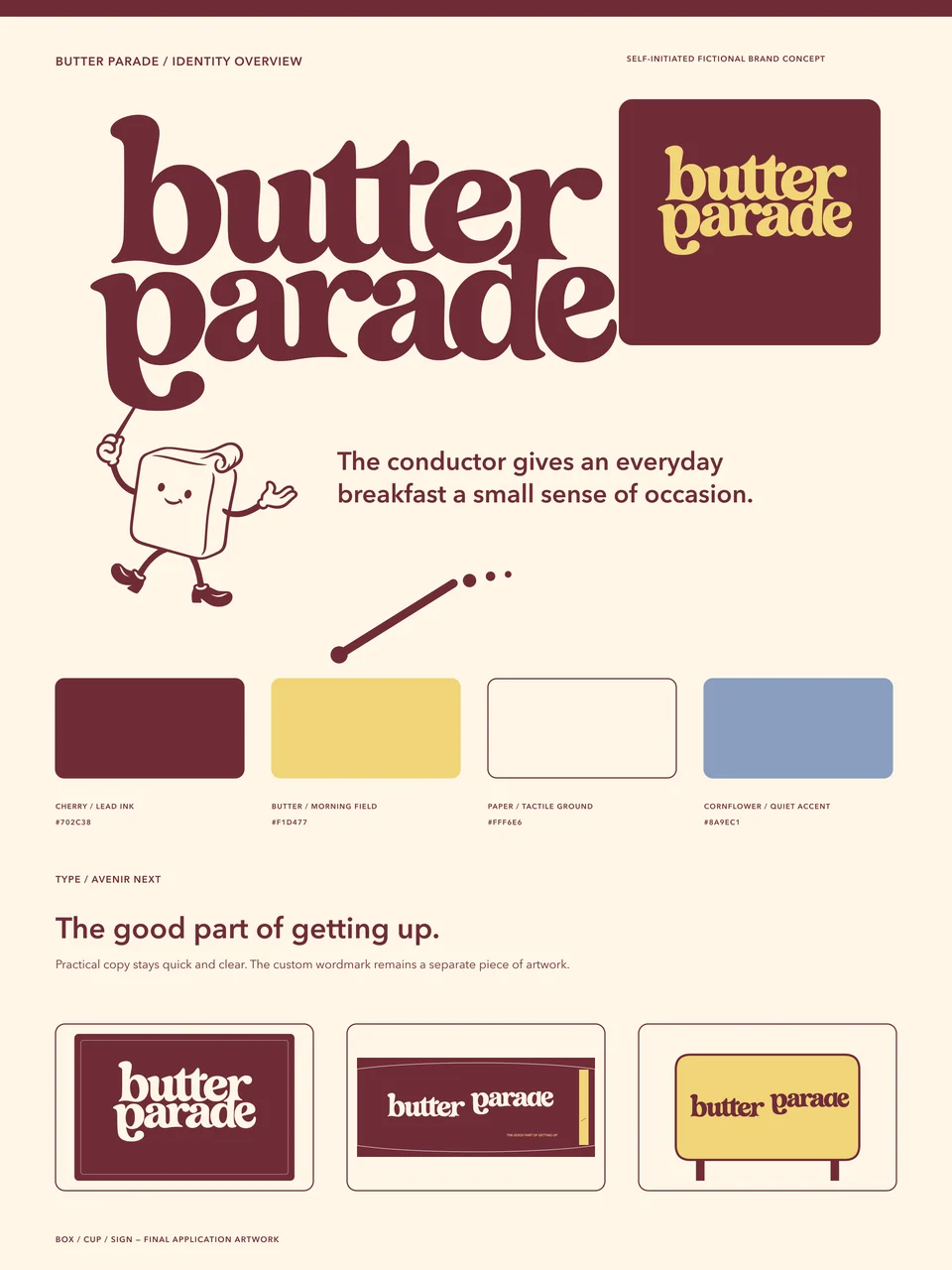 Butter Parade: overview board. Brand artwork incorporating AI-generated concept imagery.