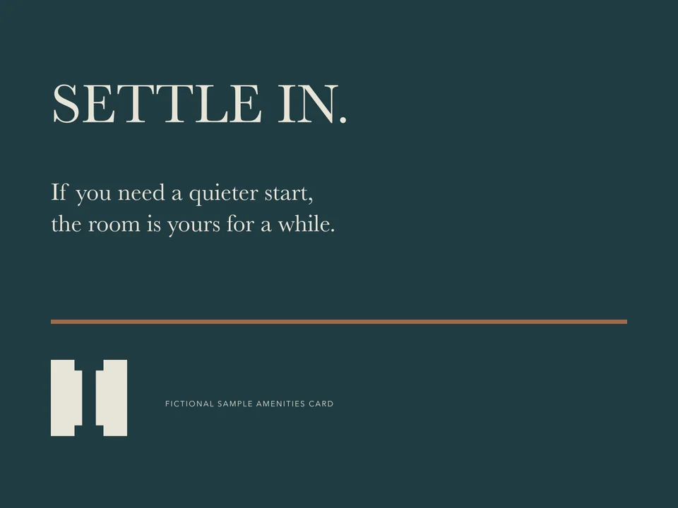 Interval House: amenities card back. Vector identity and application artwork.