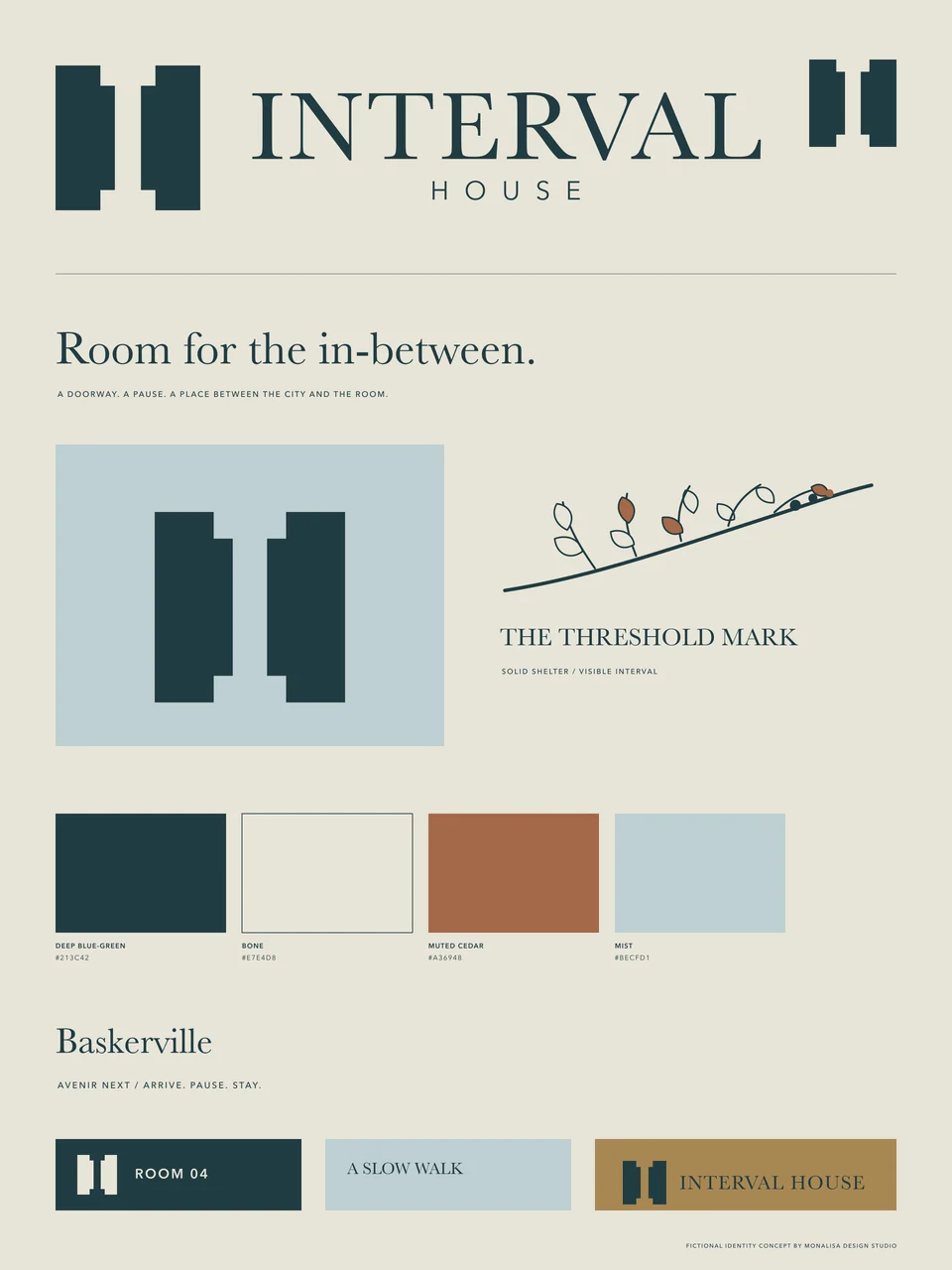 Interval House: overview board. Brand artwork incorporating AI-generated concept imagery.