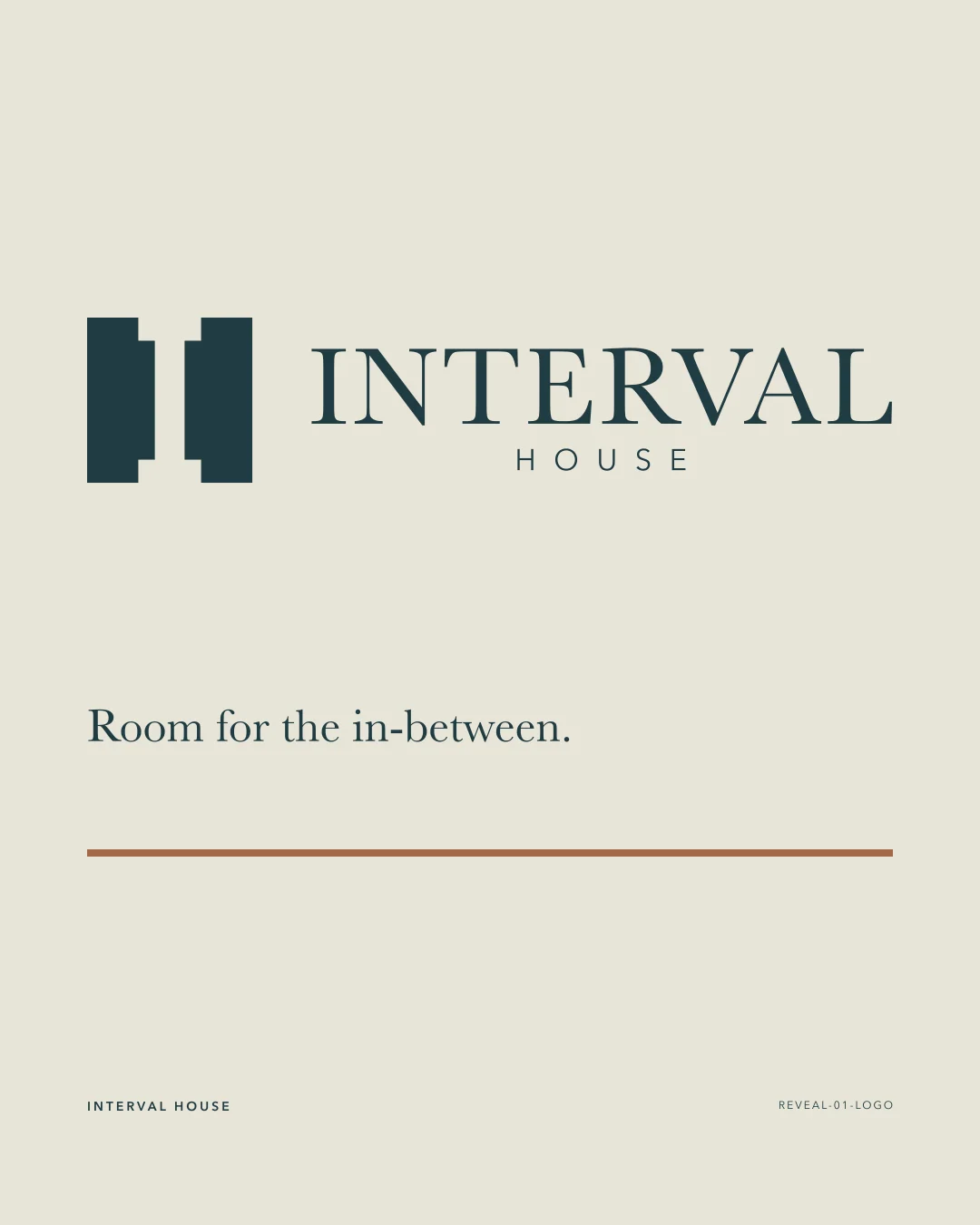Interval House lockup and Room for the in-between tagline on Bone.
