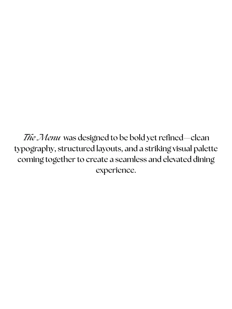Text card describing menus designed to complement the celebration setting.