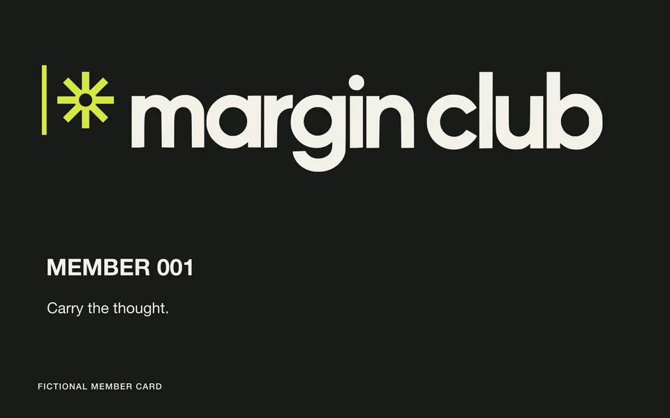 Margin Club: membership card front. Vector identity and application artwork.