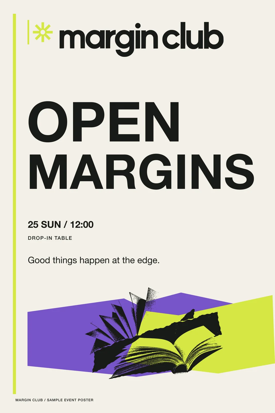 Margin Club: poster open margins. Vector identity and application artwork.