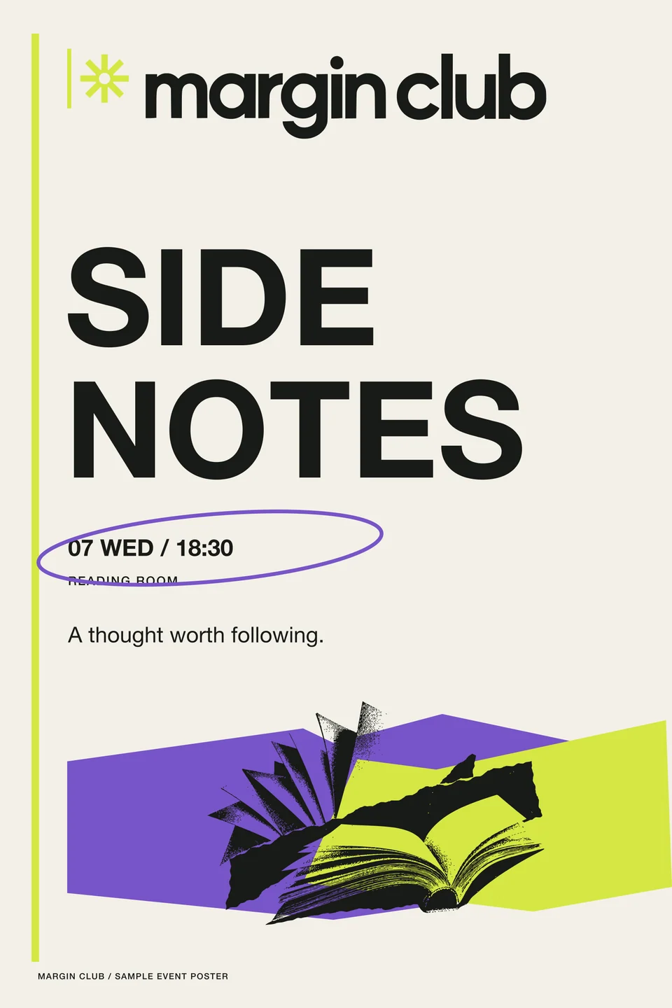 Margin Club: poster side notes. Vector identity and application artwork.