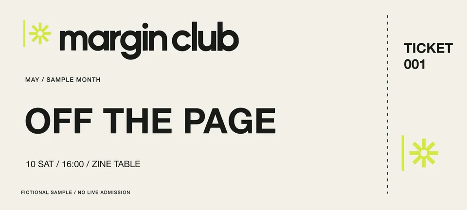 Margin Club: ticket front. Vector identity and application artwork.