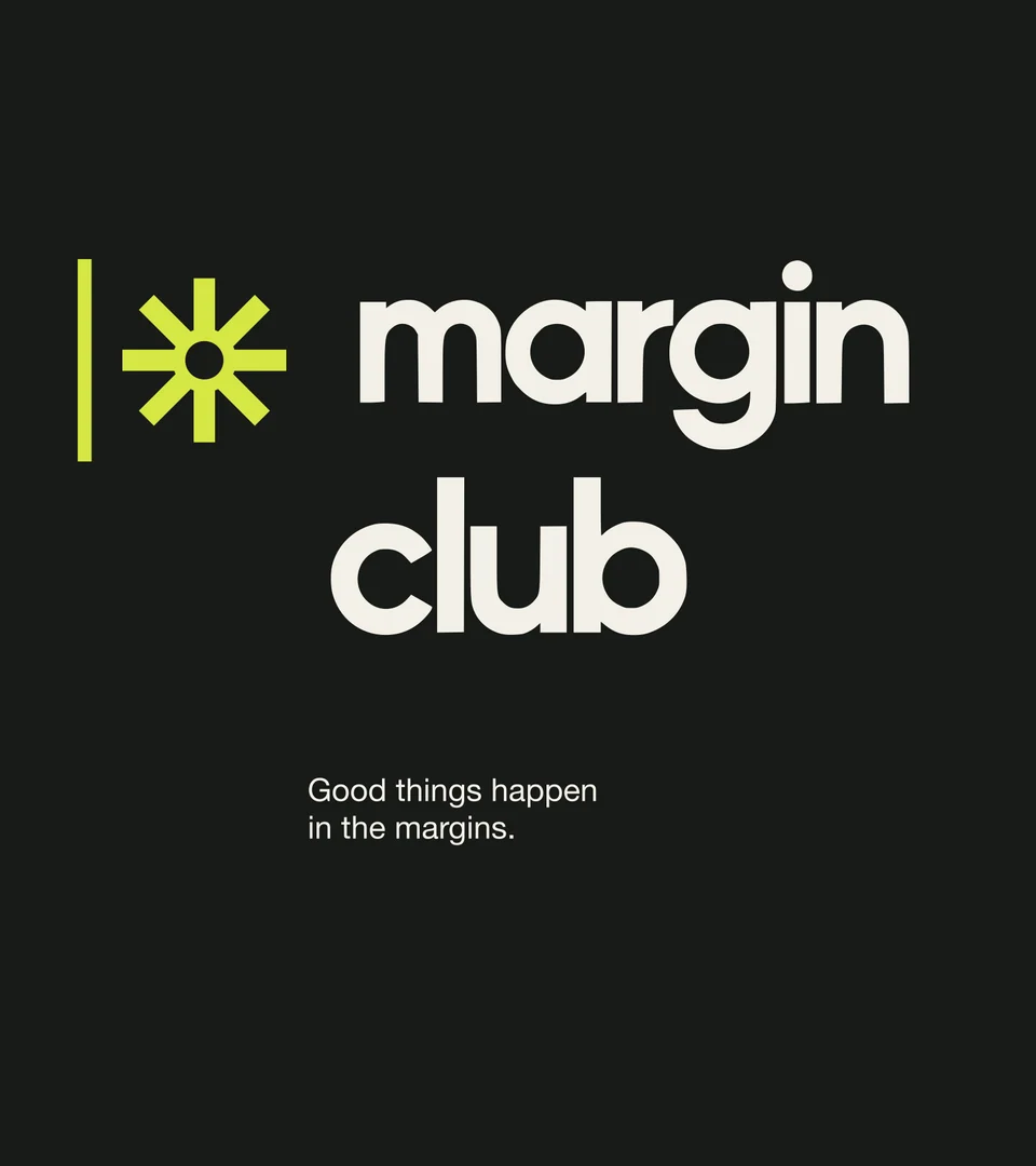 Margin Club: tote front. Vector identity and application artwork.