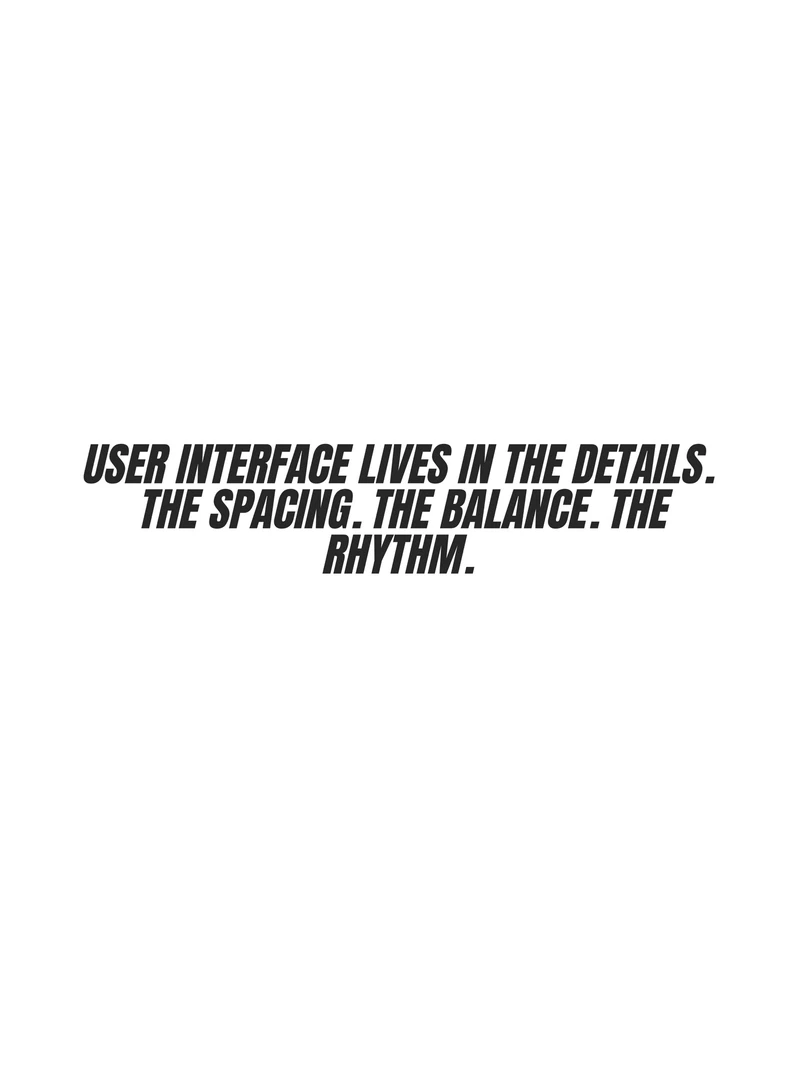 Source presentation card about spacing, balance and rhythm in user interfaces.