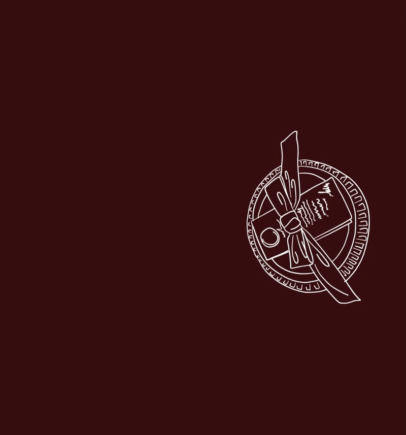 Burgundy follow-up menu back cover with an illustrated seal.