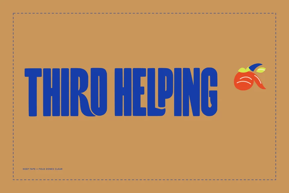 Third Helping: shipping box top. Vector identity and application artwork.