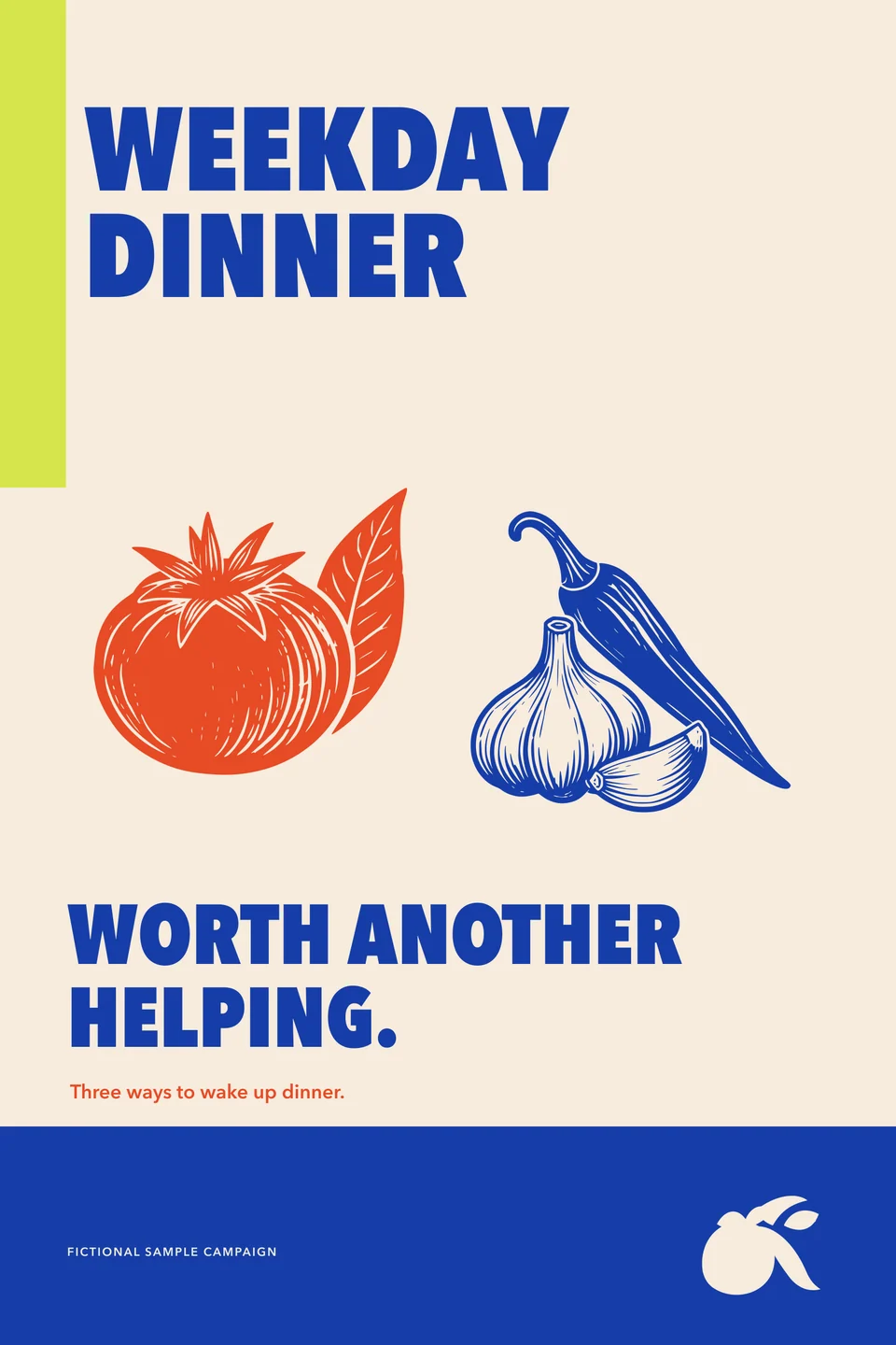 Third Helping: tabletop campaign poster. Vector identity and application artwork.