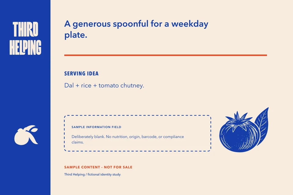 Third Helping: tomato label back. Vector identity and application artwork.