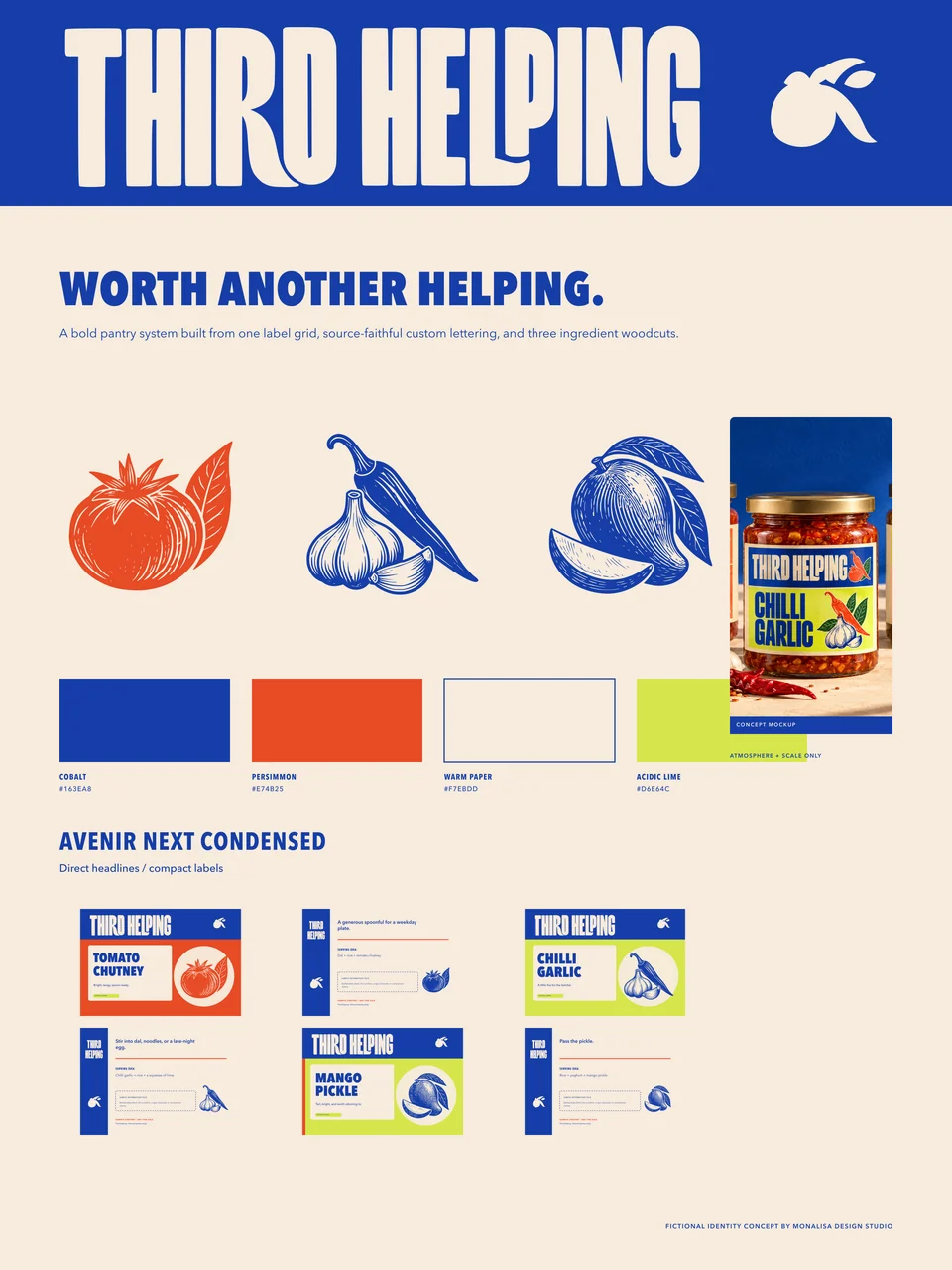 Third Helping: overview board. Brand artwork incorporating AI-generated concept imagery.